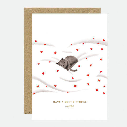 Cosy Cat - Greeting Card - Gold Foil