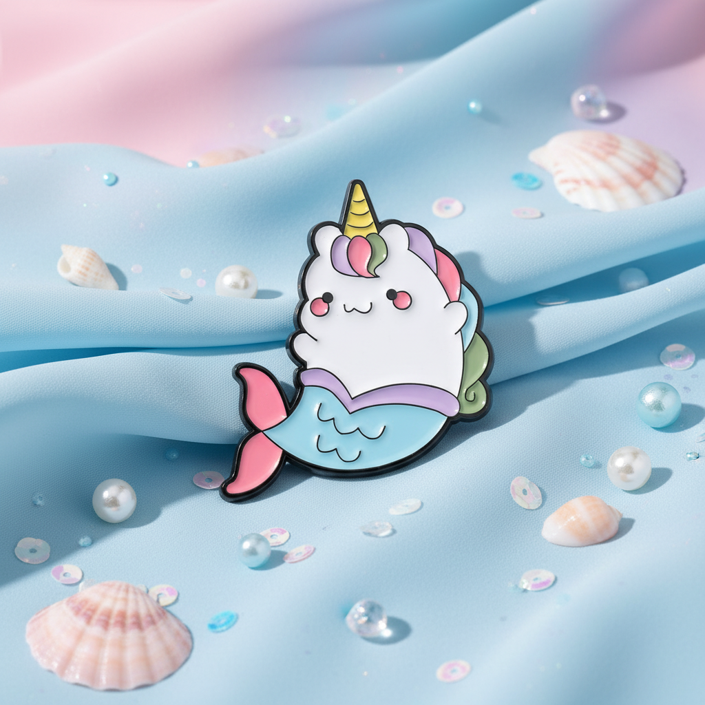 Spilla a forma di gatto, sirena e unicorno