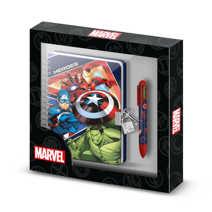 Coffret Journal + Stylo 6 Couleurs Marvel Avengers « Battle » – Bleu