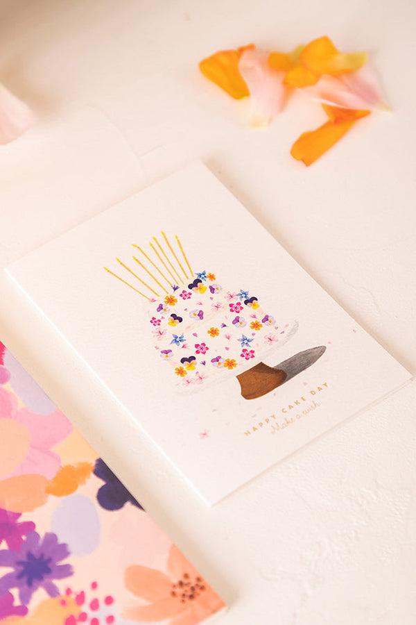 Flower Cake - Greeting Card - Gold Foil