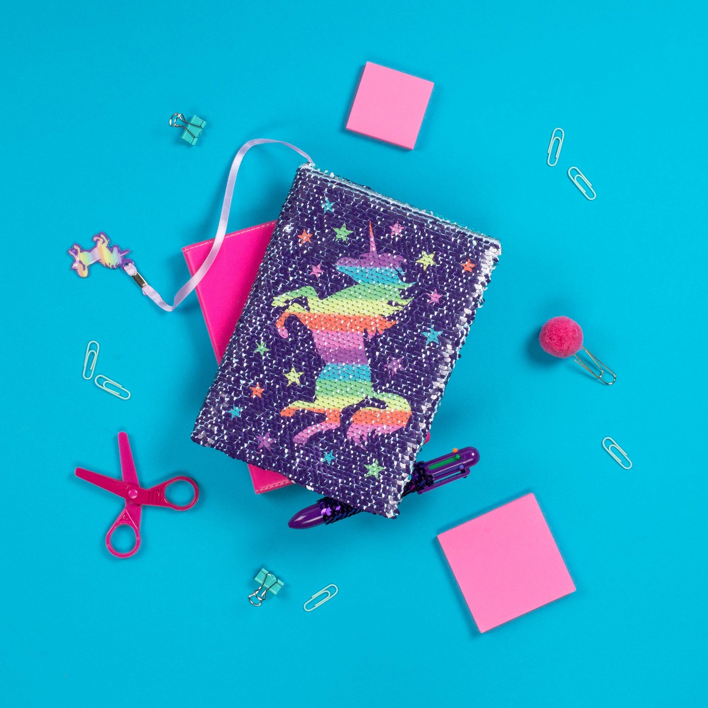 Carnet à sequins – arc-en-ciel licorne