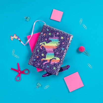 Carnet à sequins – arc-en-ciel licorne