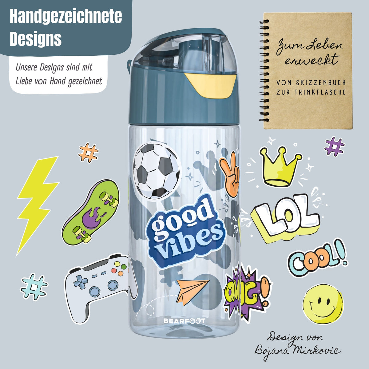 Trinkflasche Kinder leichte Wasserflasche - Sticker blau