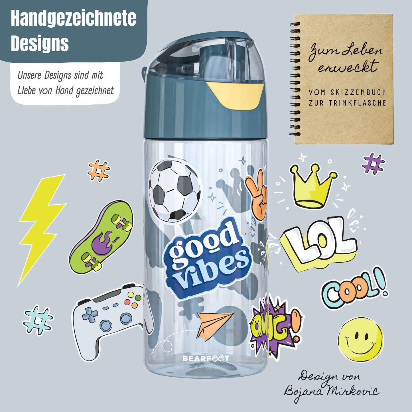 Trinkflasche Kinder leichte Wasserflasche - Sticker blau