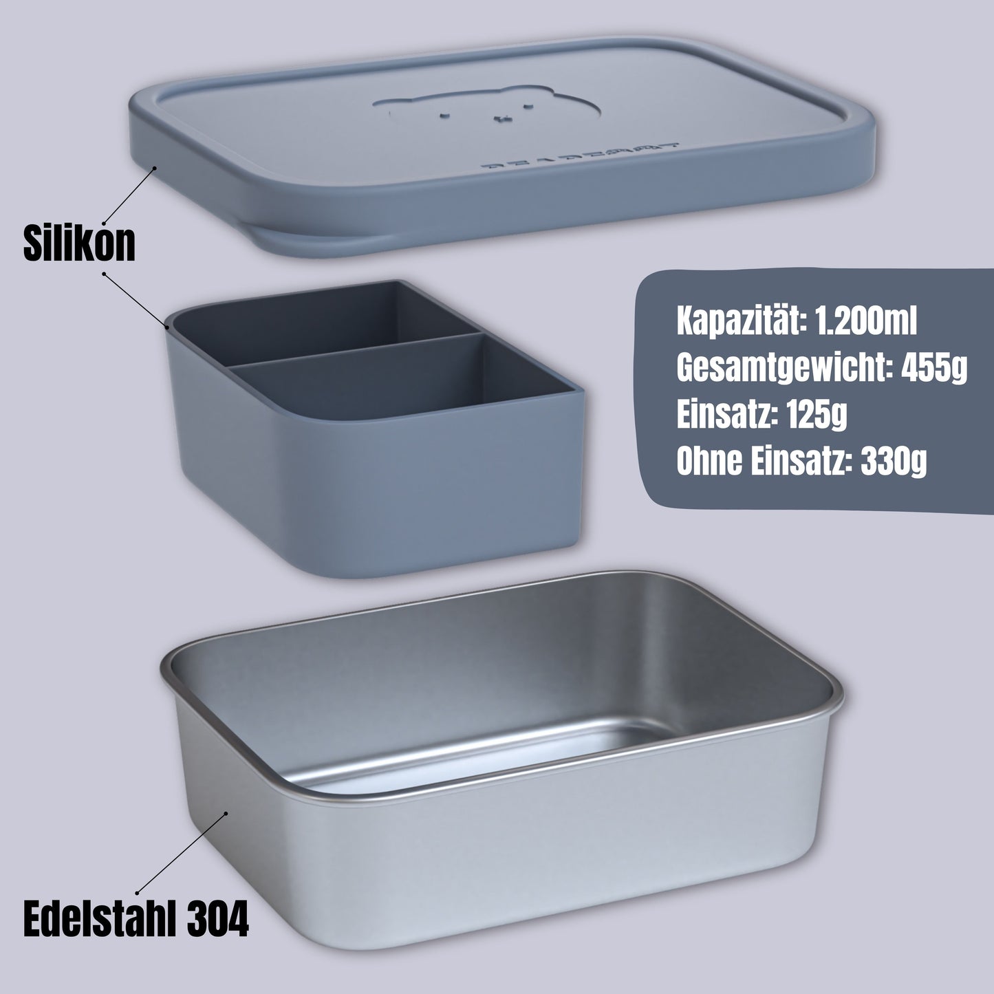 Kids' Stainless Steel Lunch Box with Silicone Insert - Blue