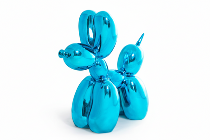 Large decorative figurine of a dog with a blue electric balloon.