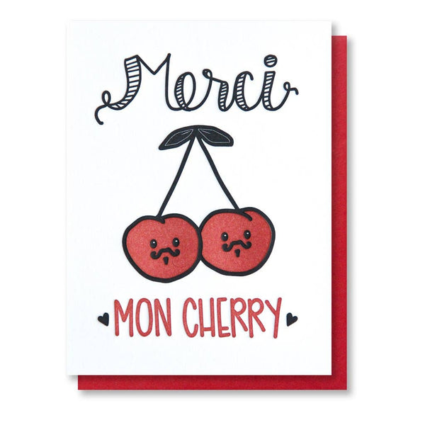Greeting card with cherries, "Thank you, My Cherry"