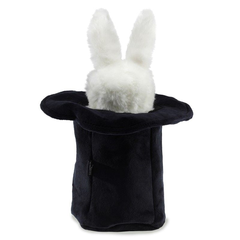 White rabbit hand puppet in hat