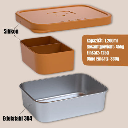 Kids' Stainless Steel Lunch Box with Silicone Insert - Brown