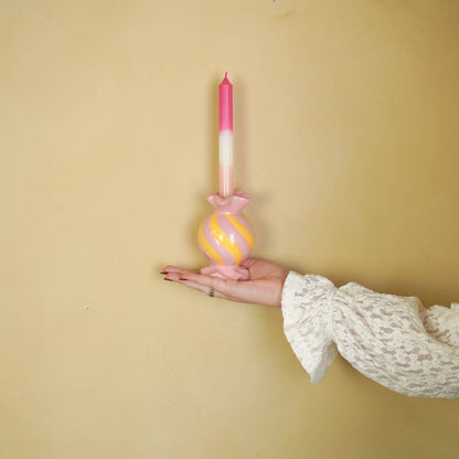 Candlestick - Toffee Candy - Ceramic - Pink/Yellow - 8.5x8.5x13 cm