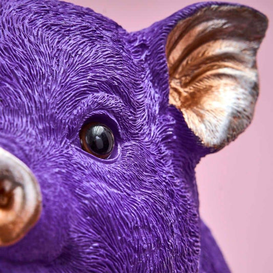 Money box, purple poly resin, 24 x 12 x 22.5 cm