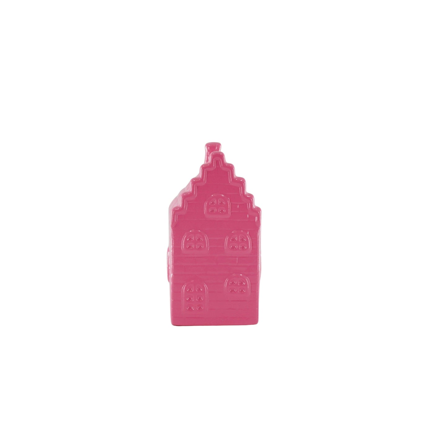 Ornament - Money Box - House - Ceramic - Neon Pink - 7x7x13cm