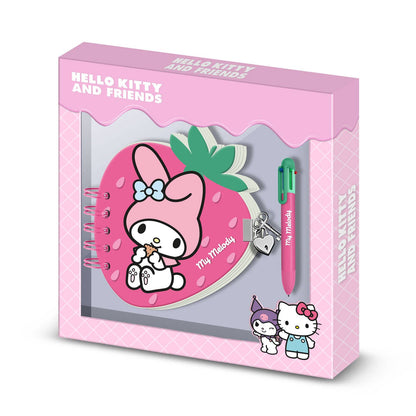Coffret Journal + Stylo 6 Couleurs Hello Kitty « My Melody Strawberry » – Rose