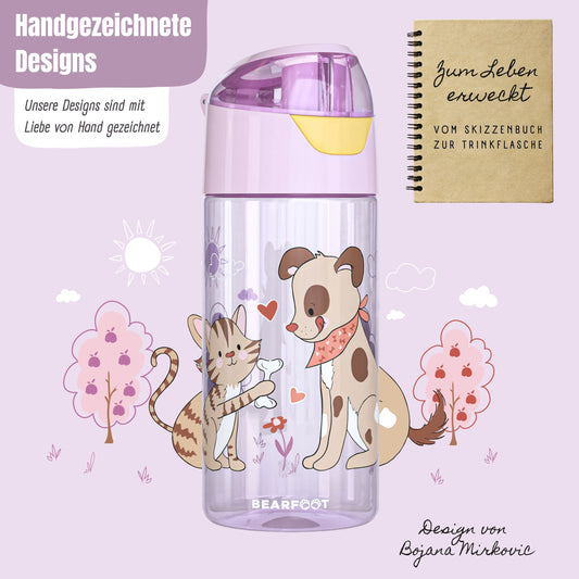Children's Water Bottle Lightweight Water Bottle - Dog & Cat Pink