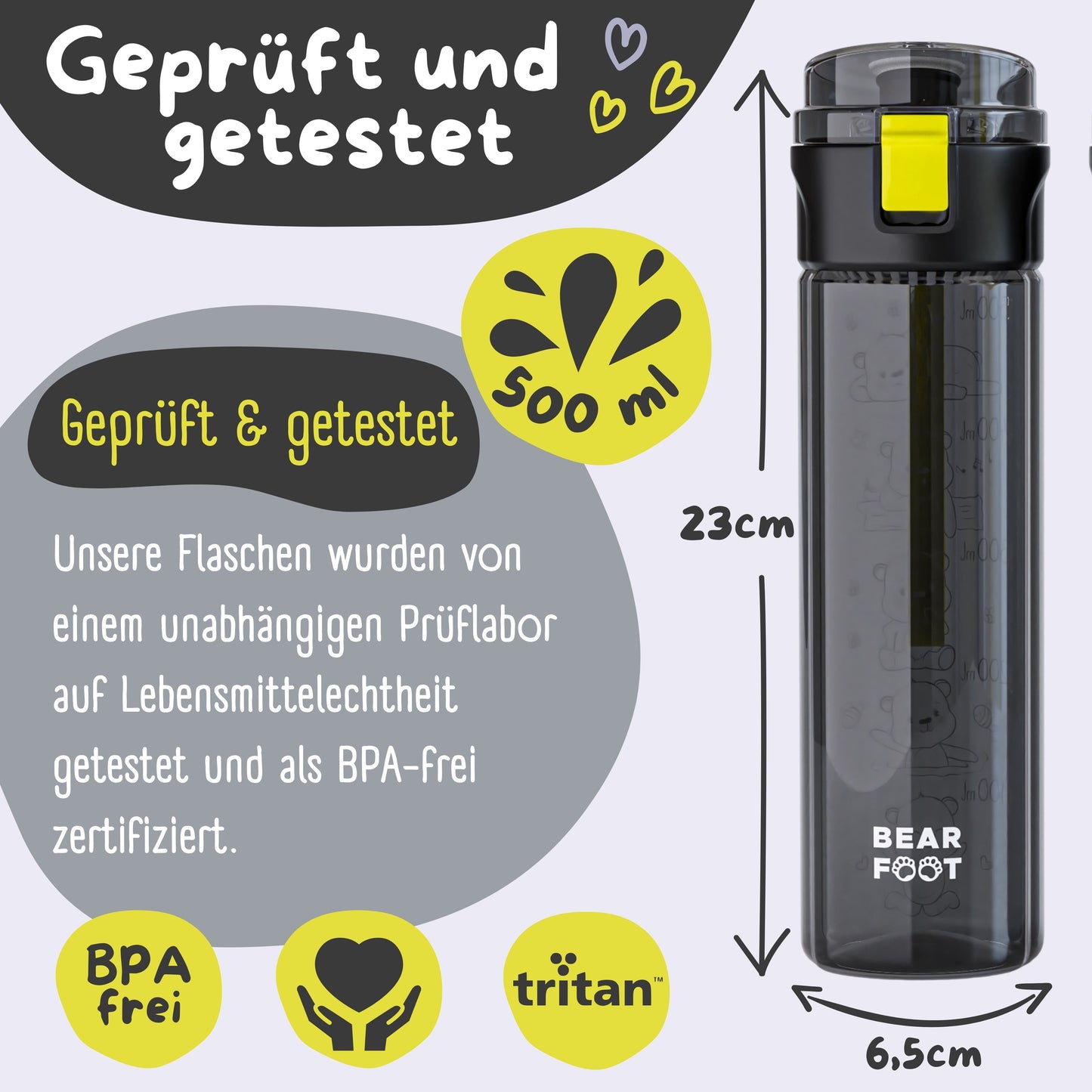 Kids' Water Bottle, 500ml, Lightweight - Logo-black