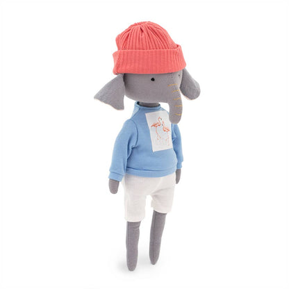 Peluche Alice l’éléphant avec tenue t-shirt bleu et queue de sirène - 29 cm