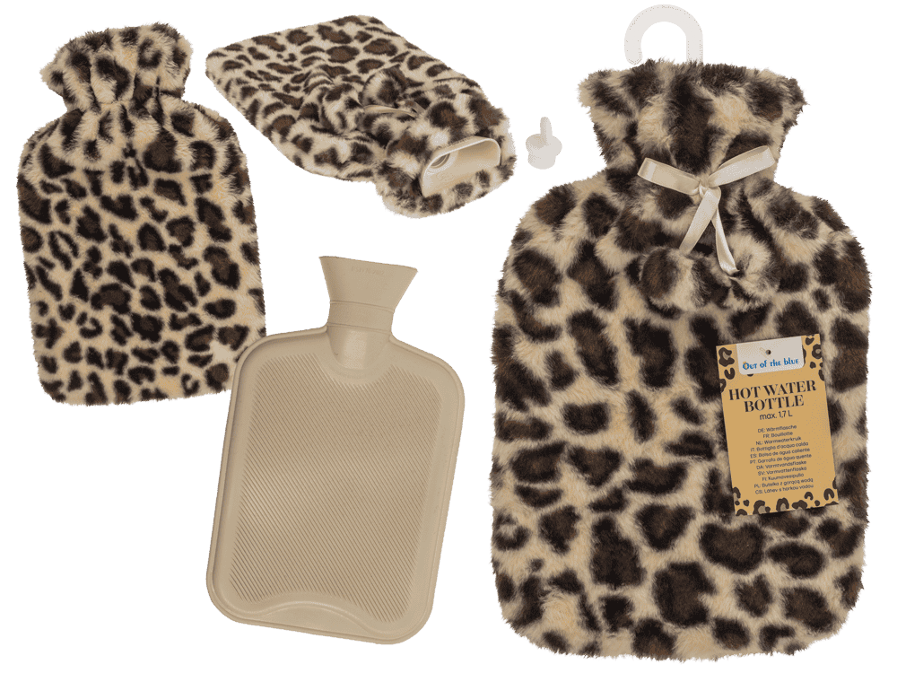 Borsa dell'acqua calda con rivestimento in peluche con stampa leopardata