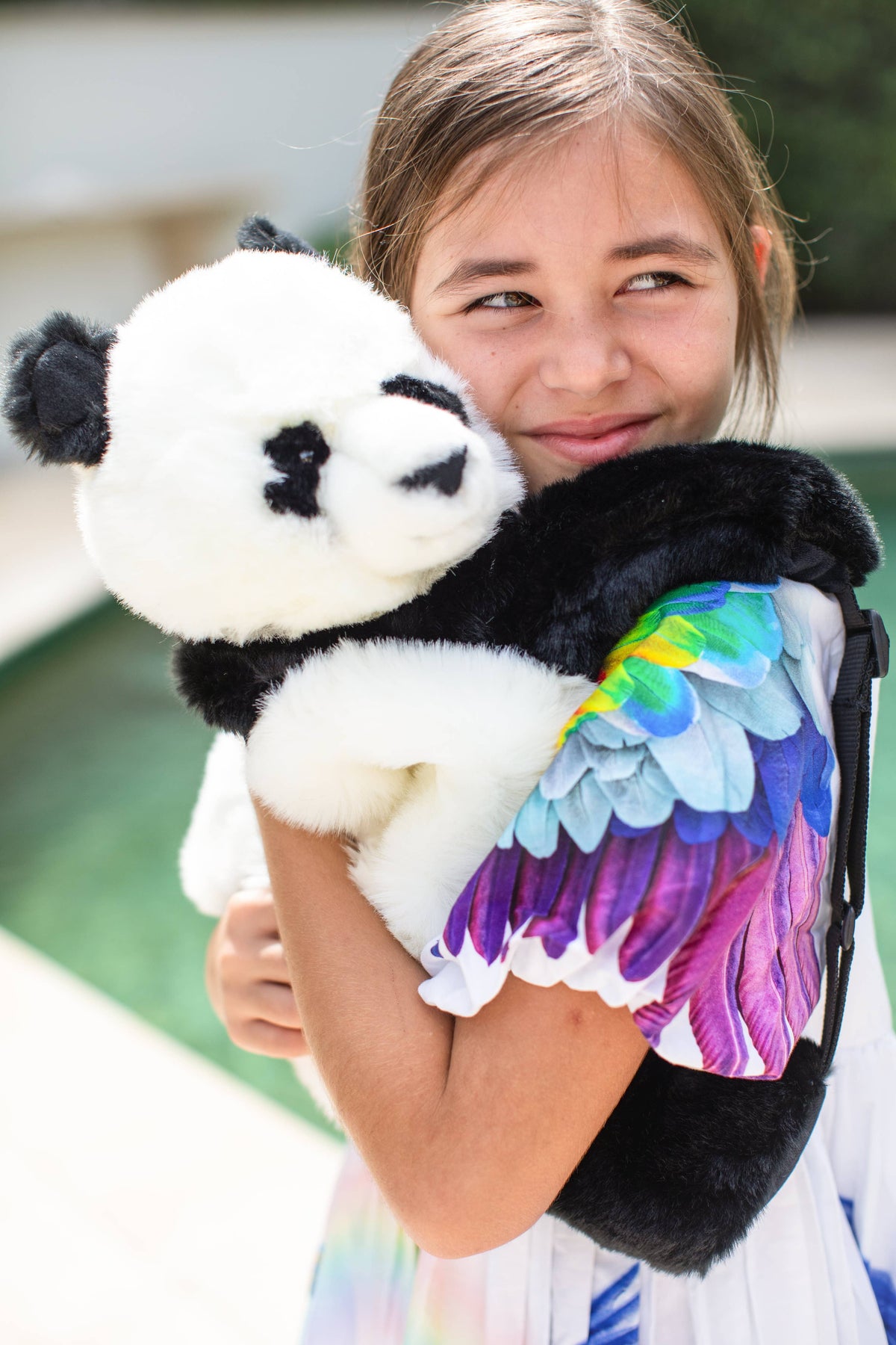 Panda plush backpack for children