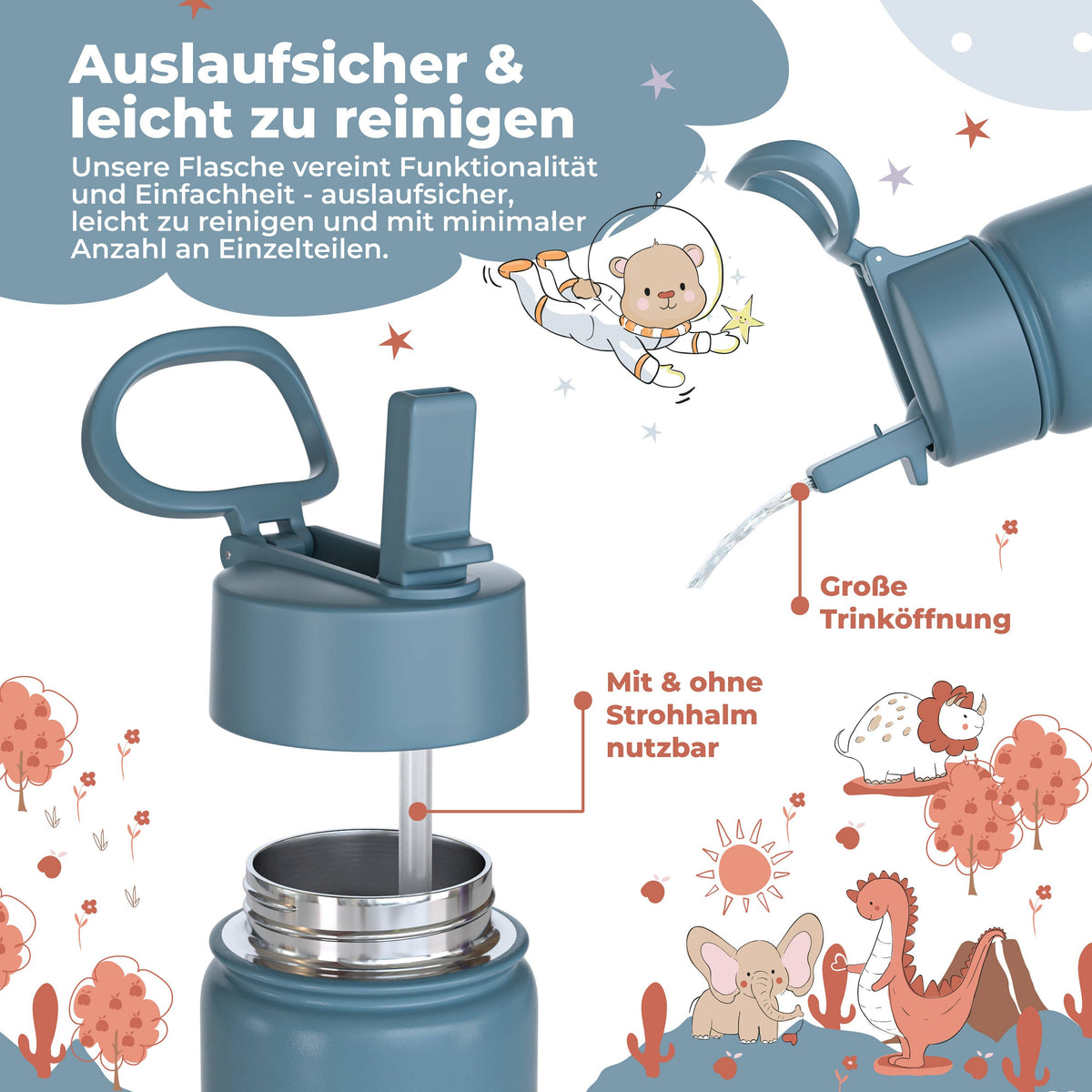 Thermo Kinder Trinkflasche Edelstahl - Astro Bär blau