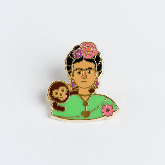 Frida pin with a monkey - Artist Art Gift Paint Mexico Cute