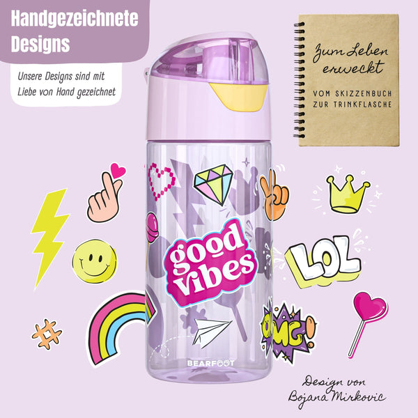 Kids' water bottle, lightweight water bottle - purple stickers