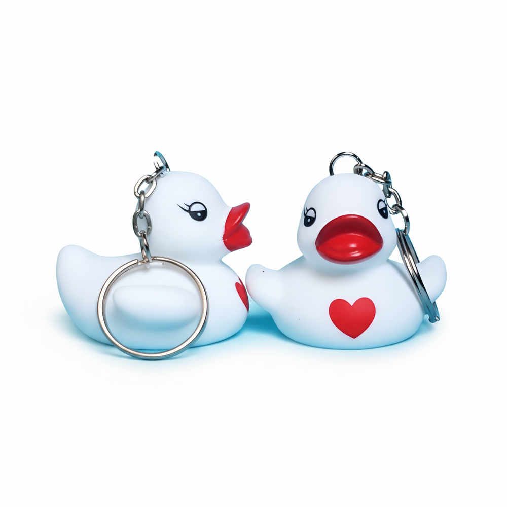 White Duck Keychain with Red Heart