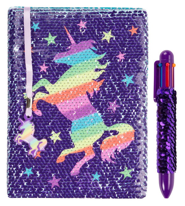 Carnet à sequins licorne arc-en-ciel