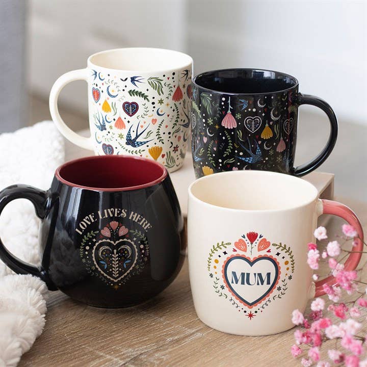 Mug à motif floral folk noir Midnight Bloom