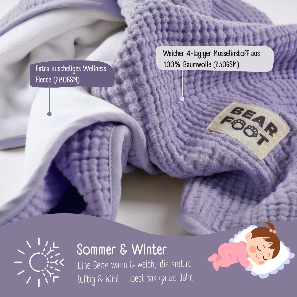Baby blanket muslin fleece blanket fluffy soft - purple