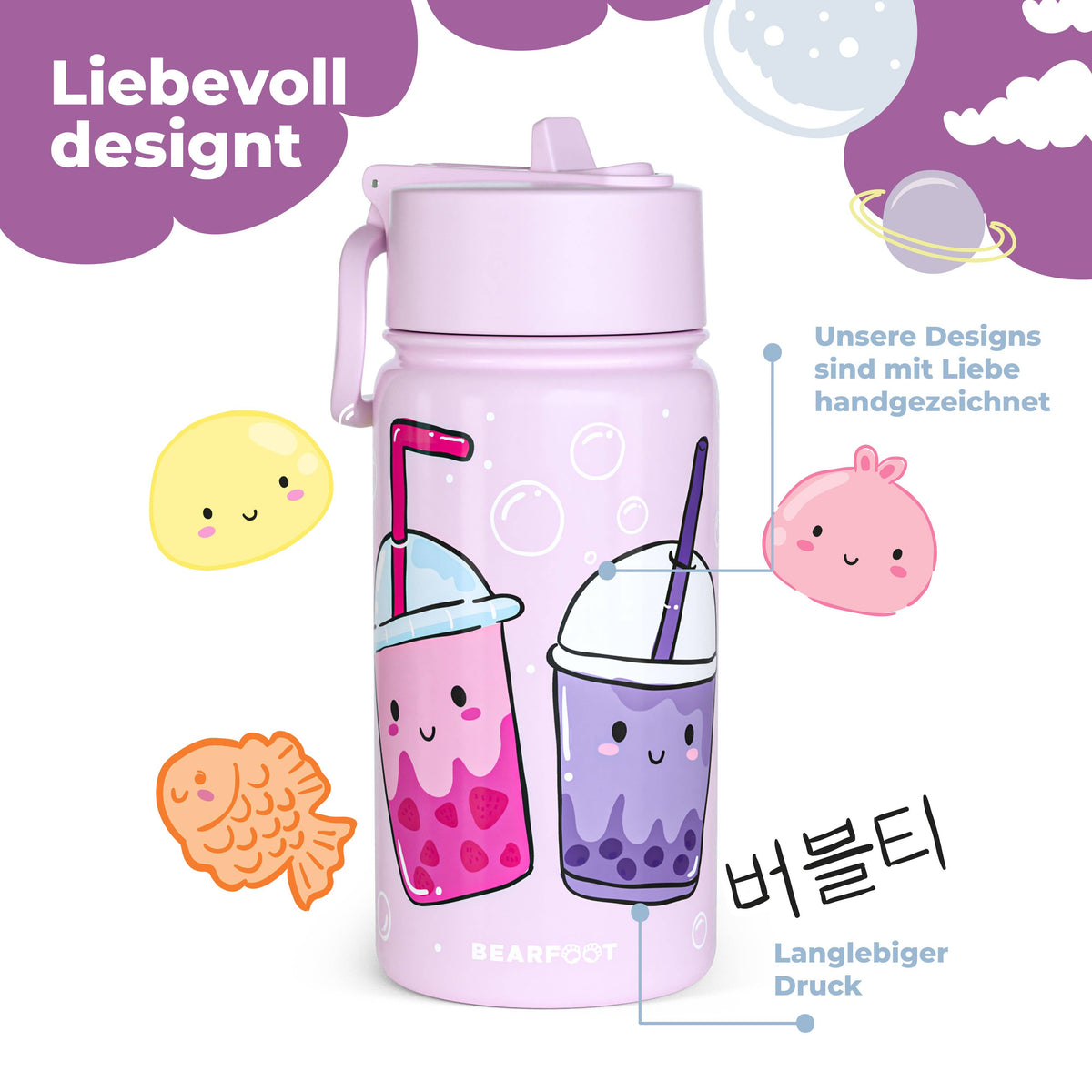 Thermo Kids Stainless Steel Water Bottle - BubbleTea Purple