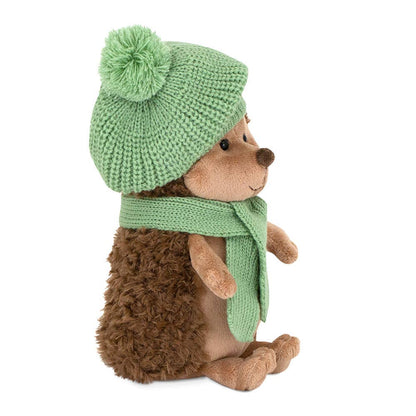 Peluche le hérisson Fluffy avec béret rayé vert 20cm