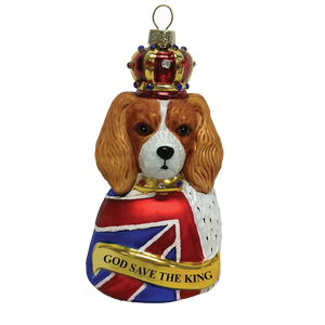 Boule de Noël Cavalier King Charles Blenheim « God Save the King »