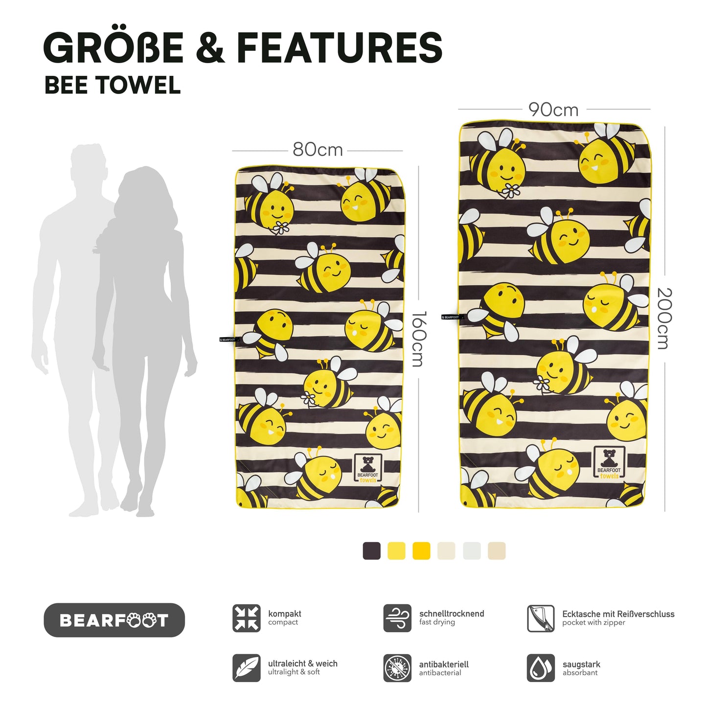 Grande serviette de plage en microfibre - Abeille