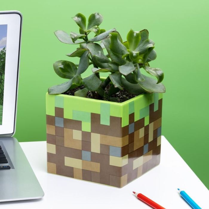 Pot à Plantes et à Stylos Minecraft - Bloc d'Herbe – 13 cm