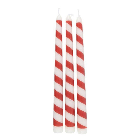 Set of 3 candy cane striped Christmas taper candles