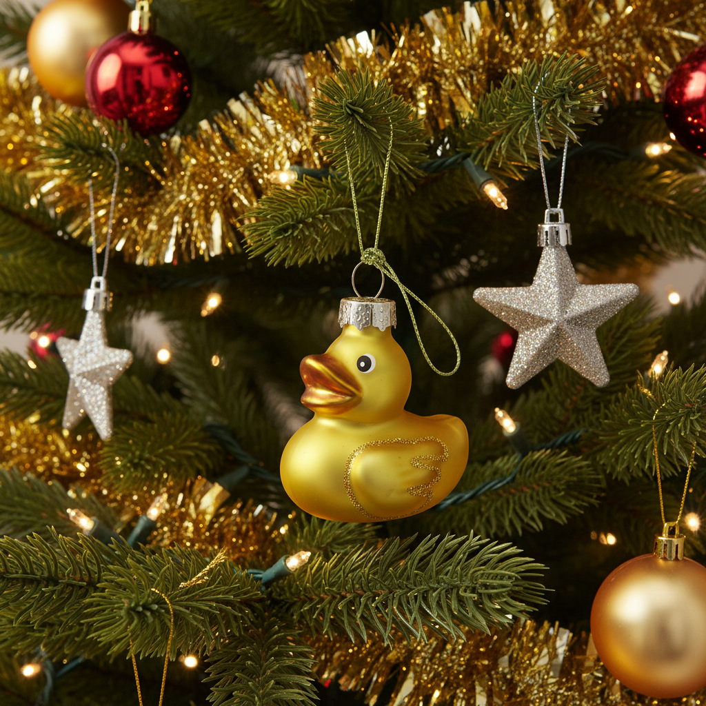 Pallina di Natale a forma di paperella da bagno gialla