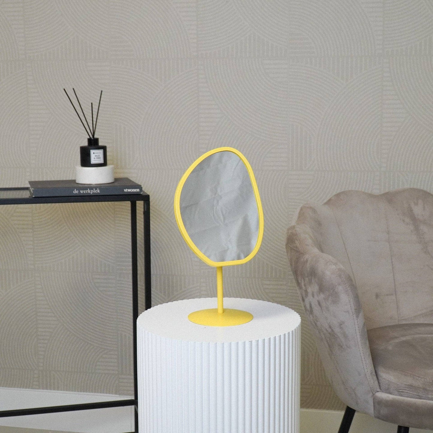 Mirror - Organic - Metal - Neon Yellow - 16.5x12x31.5cm