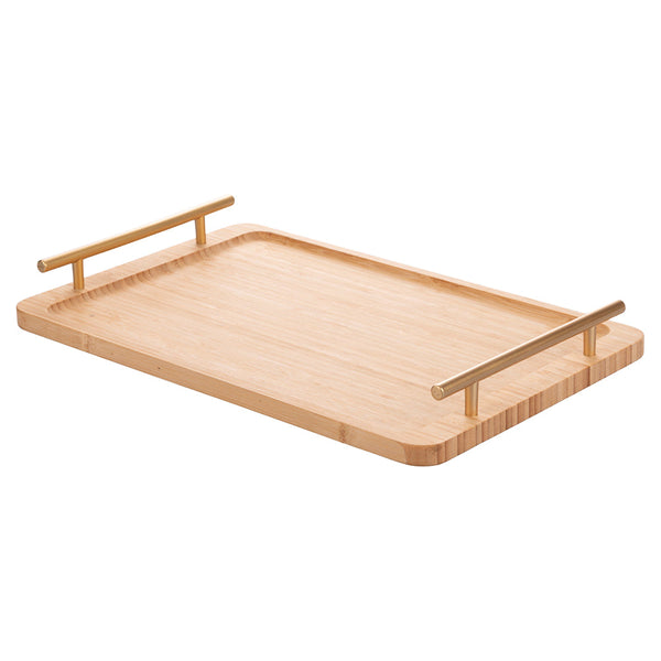 BAMBOO TRAY WITH GOLD HANDLES 40X25X5CM - 2188469