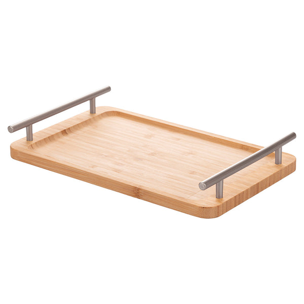 BAMBOO TRAY WITH SILVER HANDLES 33X20X5CM - 2188473