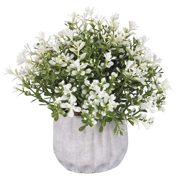 CONCRETE POTTED PLANT WHITE FLOWERS H. 17CM - 2188535