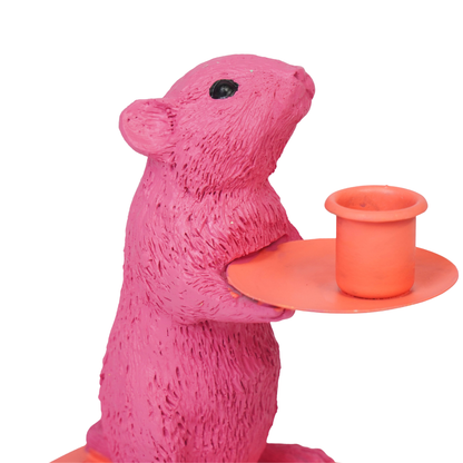 Candle holder - Mouse - Polyresin - Pink/Red - 8x10x17cm