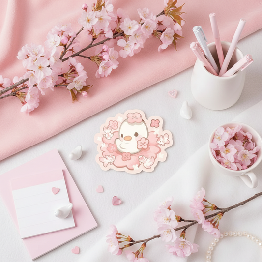 Autocollant Canard Blanc "Sakura Duckling"