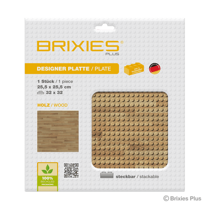 BRIXIES Plus Designer Platte Holz 32 x 32 Noppen