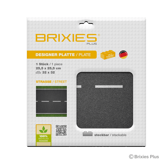 BRIXIES Plus Designer Baseplate Road Straight 32 x 32 Studs
