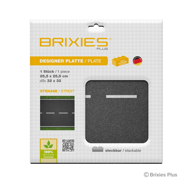 BRIXIES Plus Designer Baseplate Road Straight 32 x 32 Studs