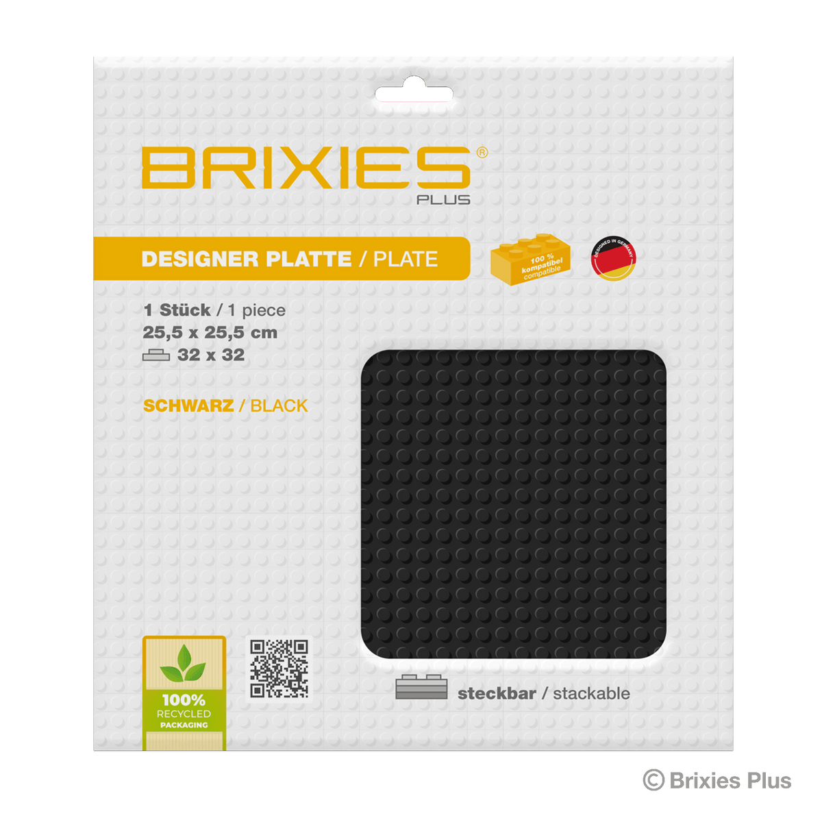 BRIXIES Plus Base Plate Black 32 x 32 Studs