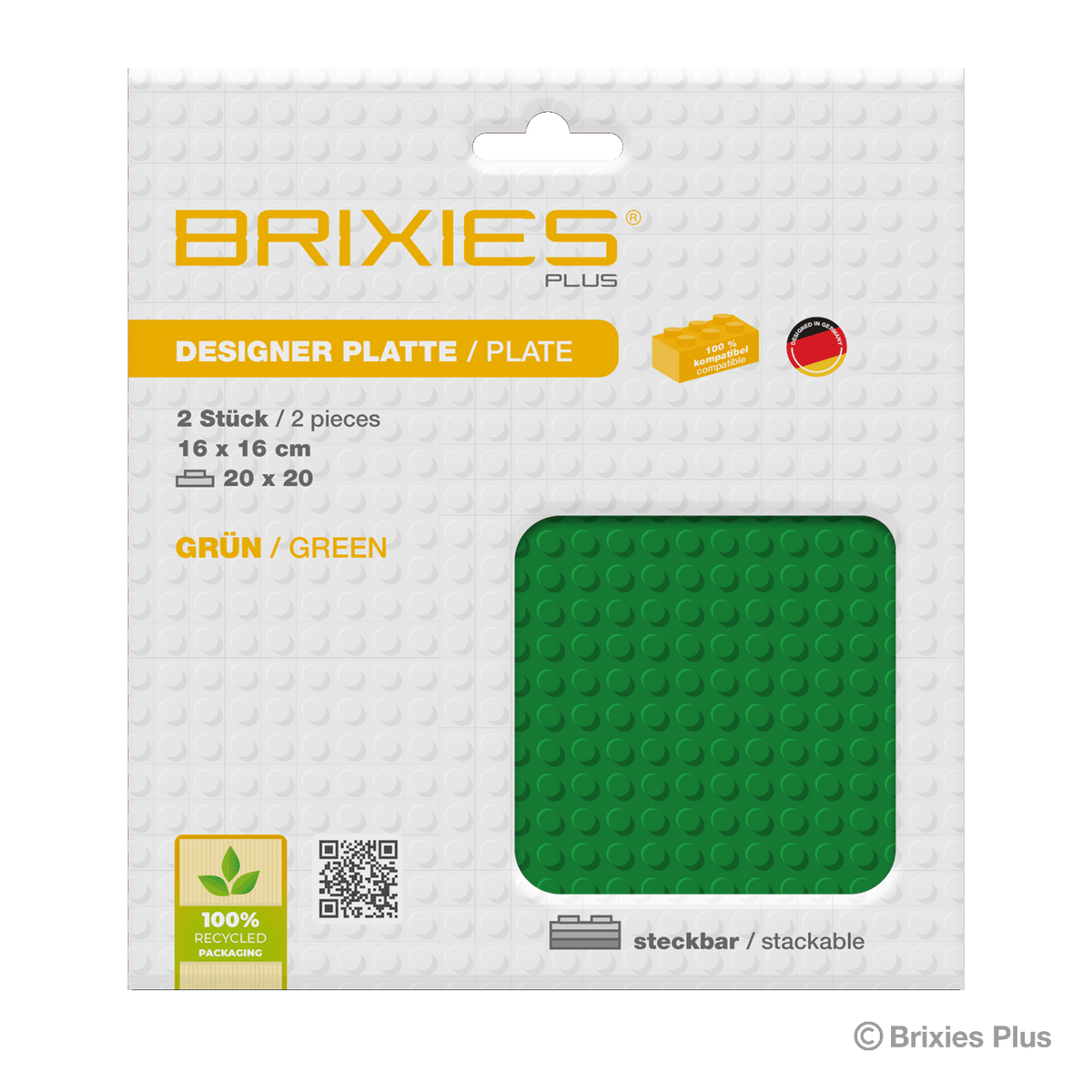 BRIXIES Plus Basis Platte Grün 20 x 20 Noppen Doppelpack