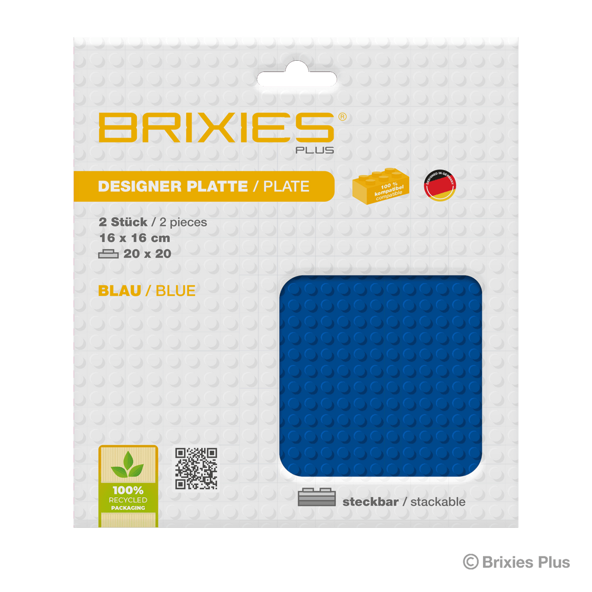 BRIXIES Plus Basis Platte Blau 20 x 20 Noppen Doppeltpack