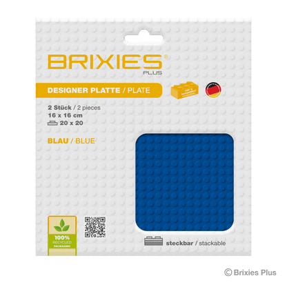BRIXIES Plus Base Plate Blue 20 x 20 Studs Double Pack