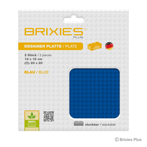 BRIXIES Plus Base Plate Blue 20 x 20 Studs Double Pack
